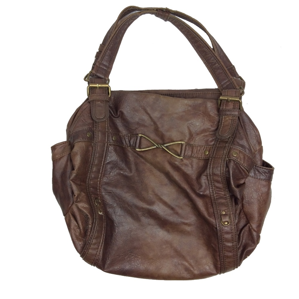 Large faux leather mahogany brown shoulder bag